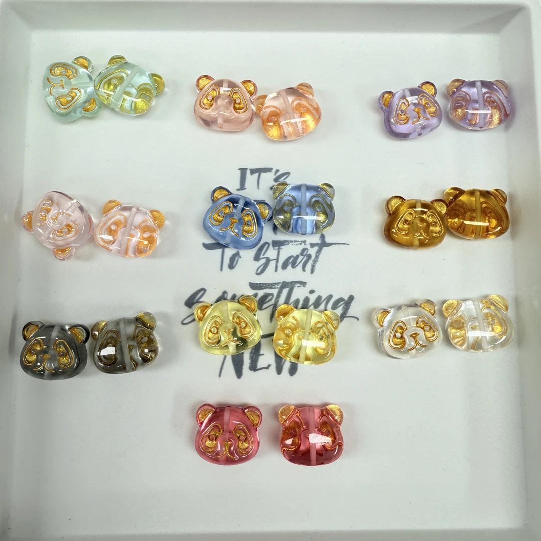 韩国胶定制款132 描金透色熊猫头通孔 DIY配件