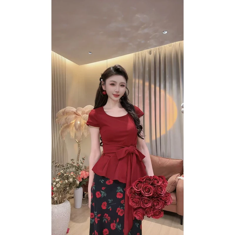 【美美专享】18998夏季新款纯欲风收腰绑带收腰上衣女