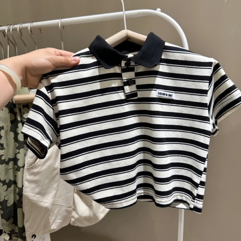 儿童韩版夏款条纹短袖Polo精品T恤不要用热水洗会缩拍大一个码