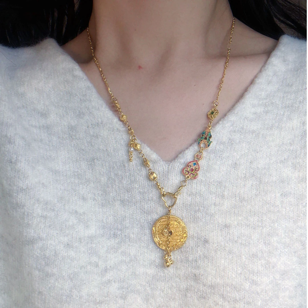 【梦之吻】足金 手工篆刻高温烧蓝 时尚 项链 可选款