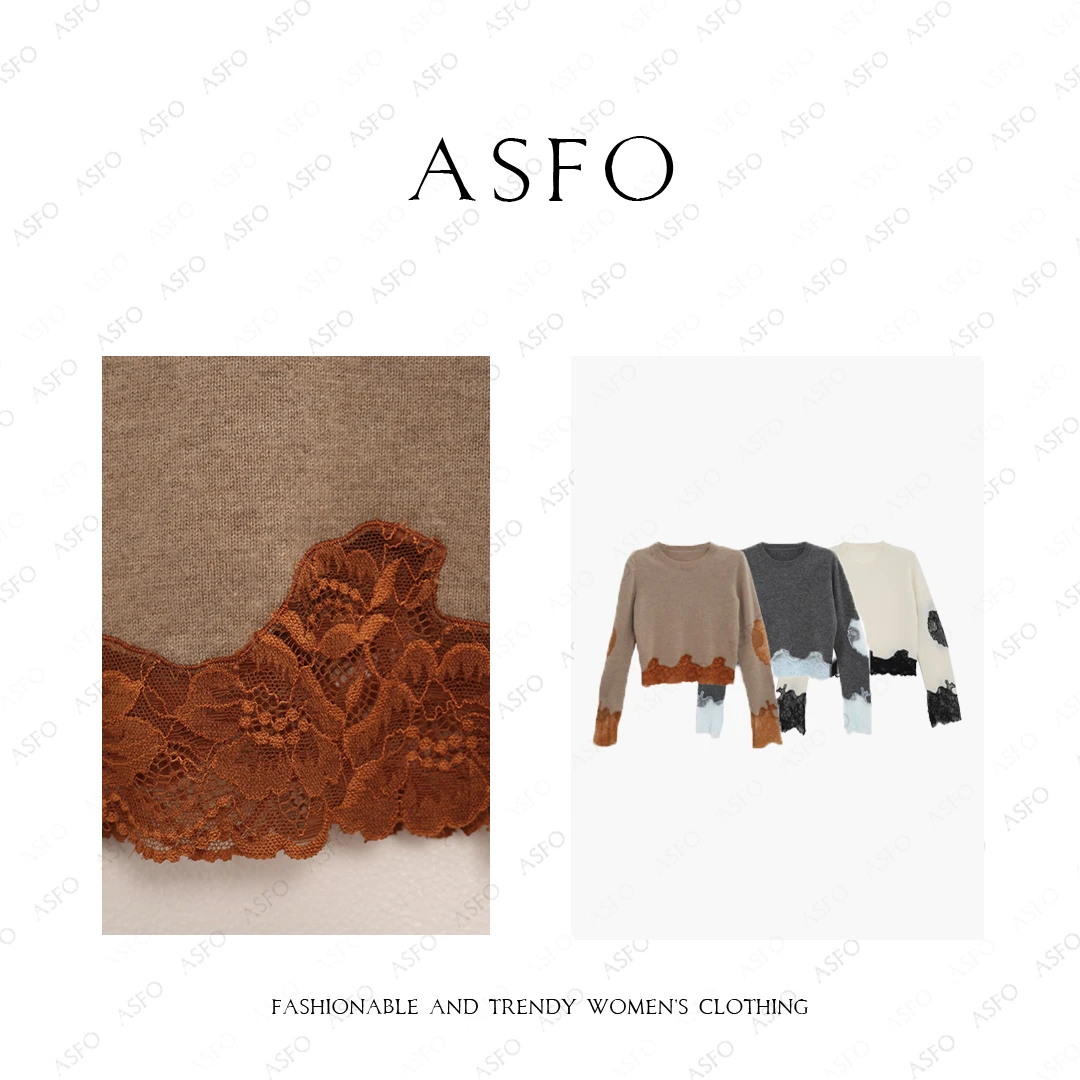 【AS佳漫】25新定染定位拼接蕾丝山羊绒绵羊毛毛衣AS25DMZZS05806