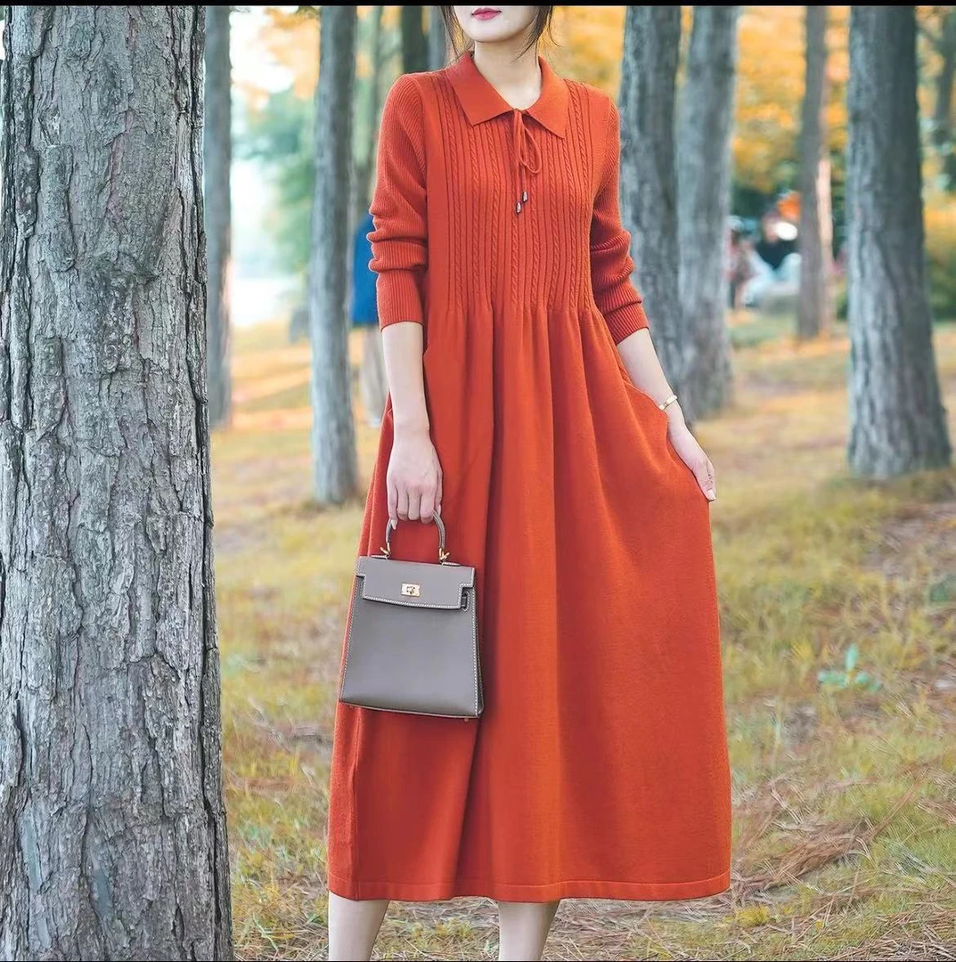 针织衫连衣裙子女2025秋冬季新款妈妈中老年长裙宽松大码打底毛衣