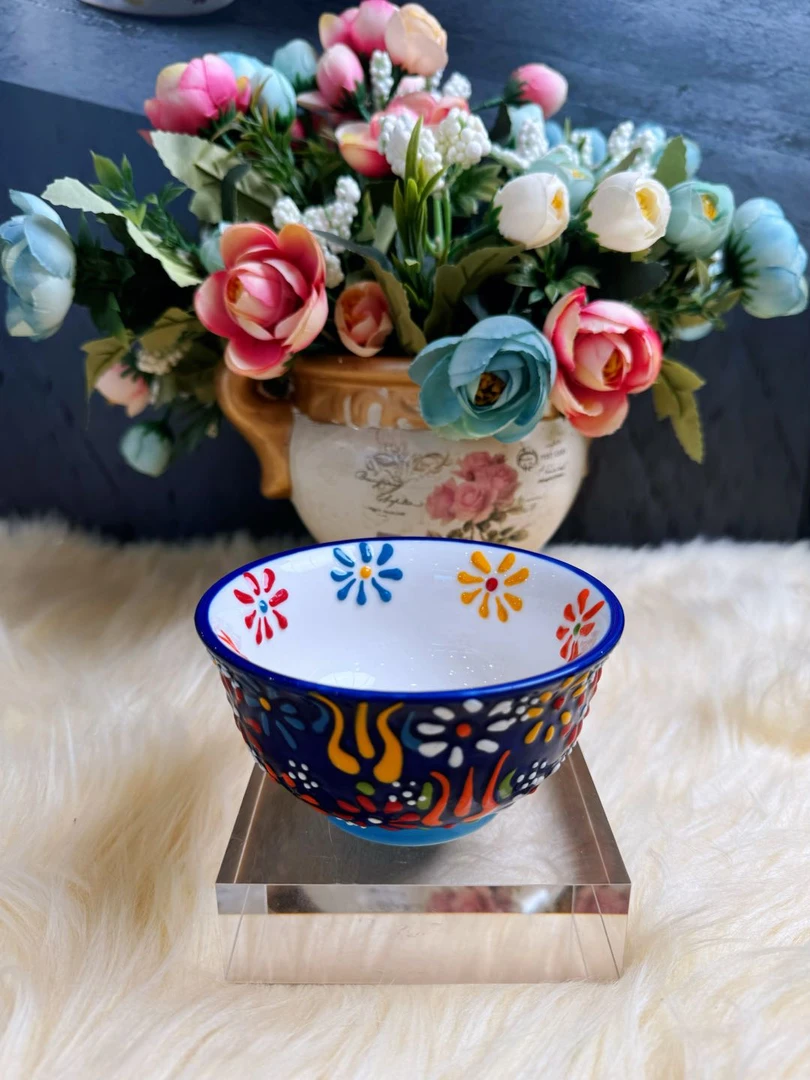 阿勒玛 新疆包邮【蓝贵夫人】手绘碗碟套装防烫耐磨4寸碗陶瓷6只装