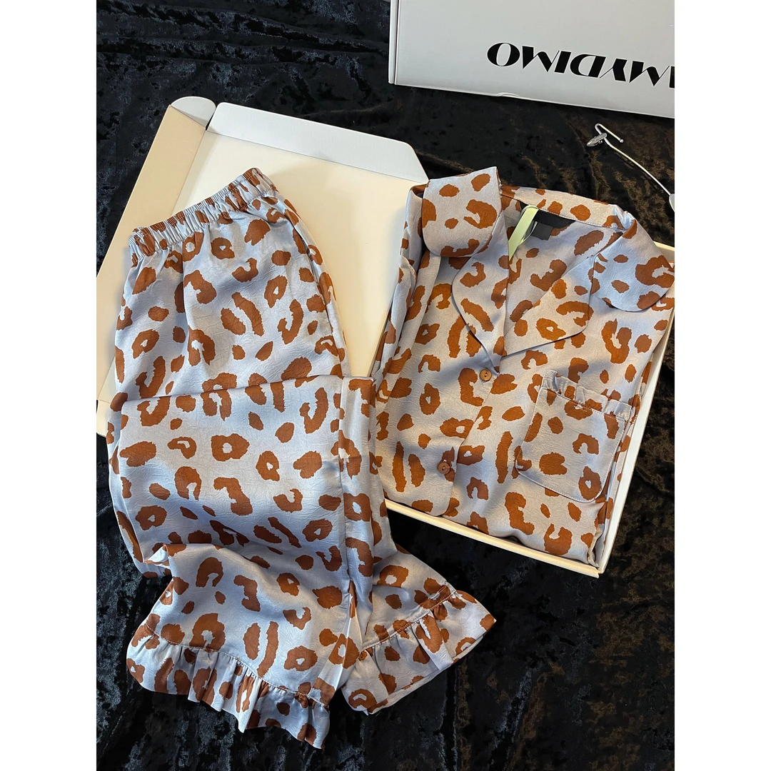 2025新款轻奢风法式高级感豹纹宽松睡衣女春秋长袖长裤套装家居服