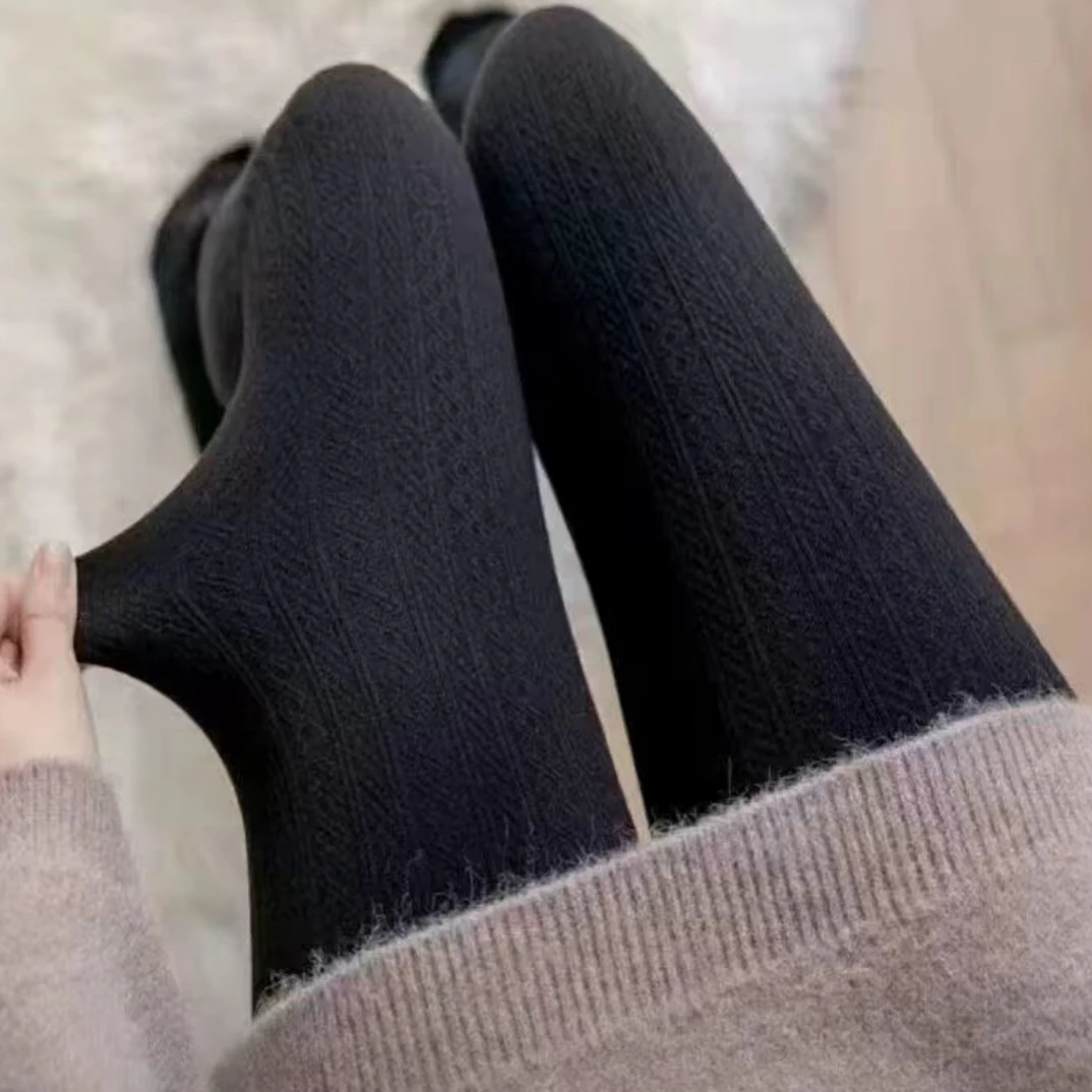 加绒加厚高腰显瘦麻花纹连裤袜秋冬外穿保暖打底裤女竖条328甜