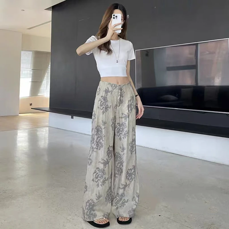 LMY 港霏家 麻料暗花阔腿裤 #2505