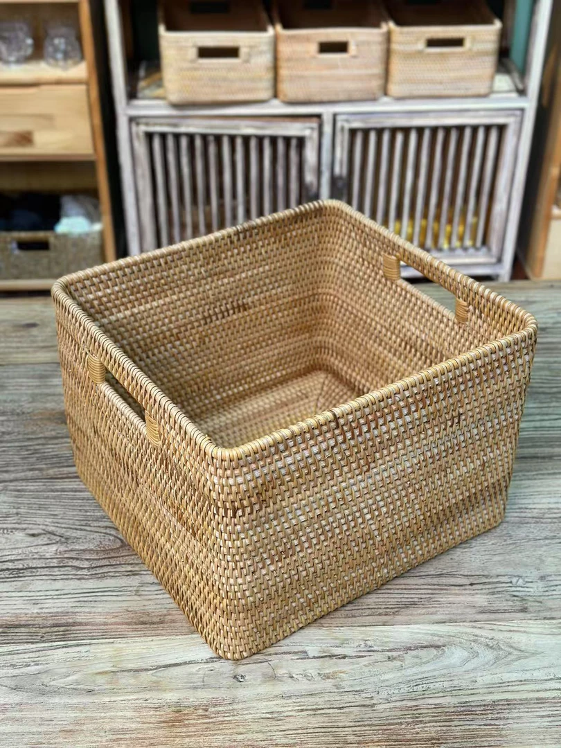 TB藤编简约客厅卧室衣物收纳无盖收纳筐尺寸：36*34*24cm