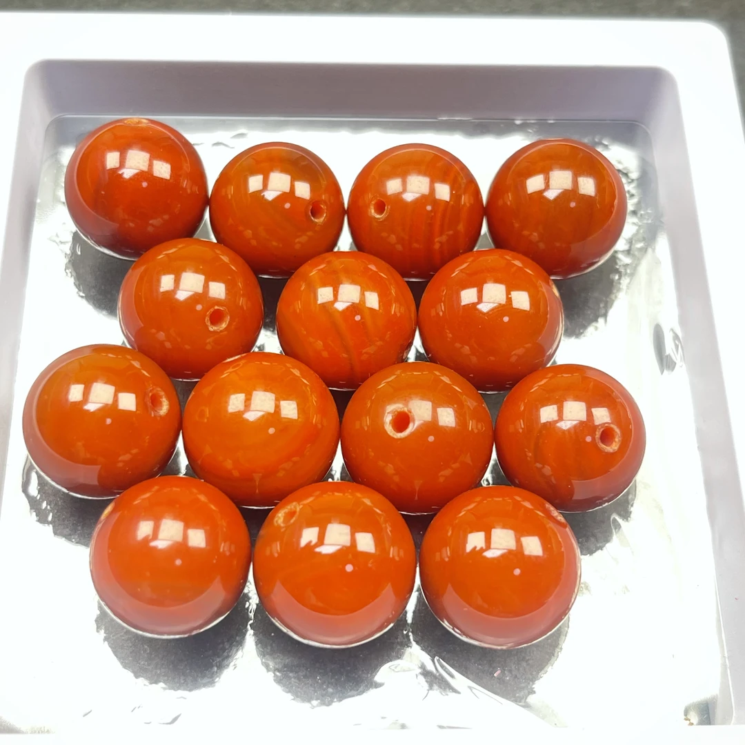川料南红玛瑙瓦西火焰红圆珠16mm一颗