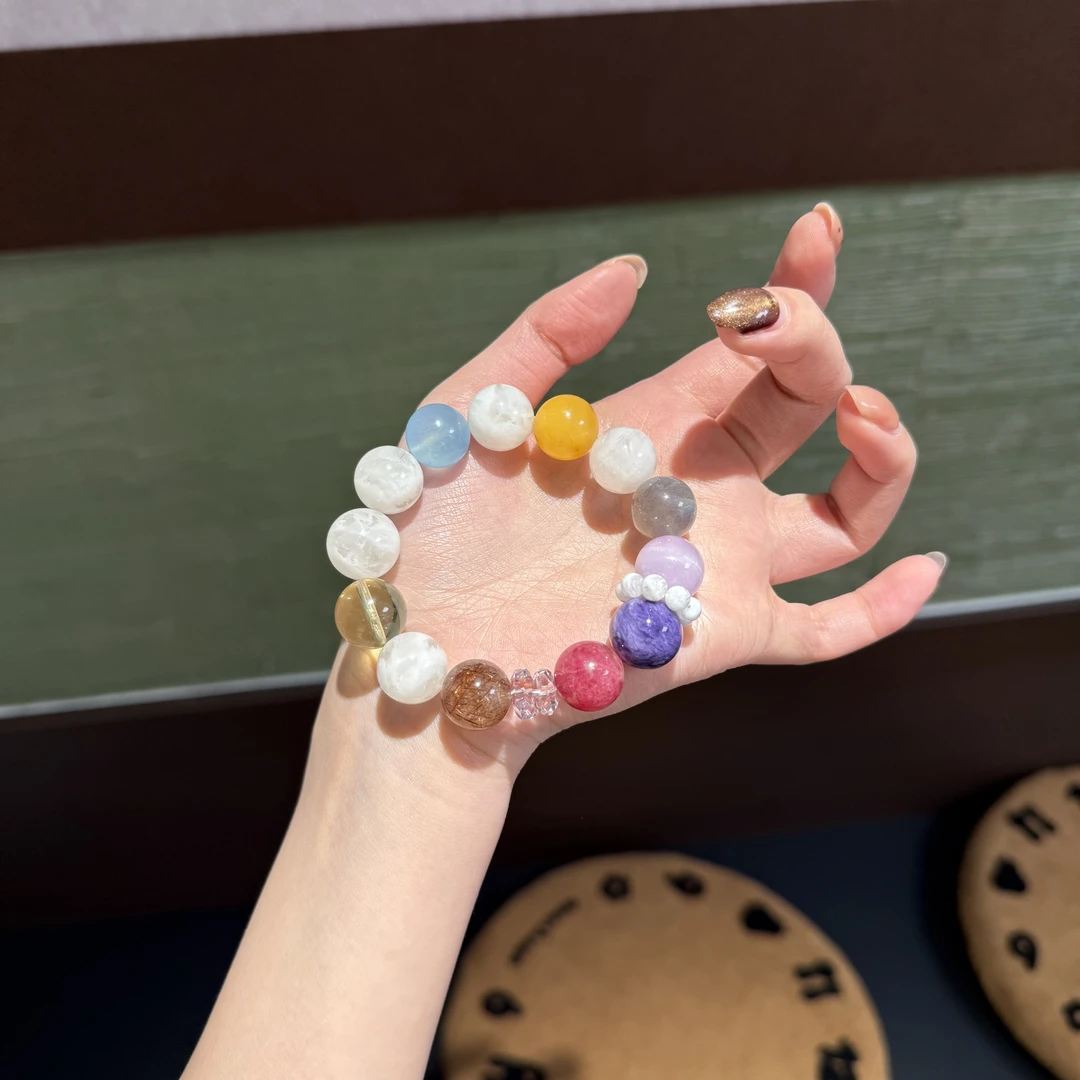 E*幻彩手记*紫水随形雪花幽灵蜜蜡多宝手串 多样性发其一