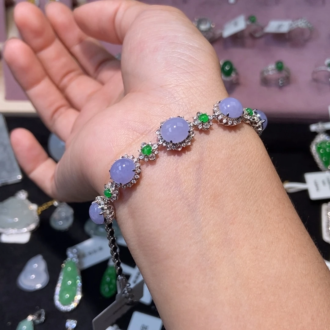 翡翠18K金镶嵌手链纯天然缅甸翡翠A货手链