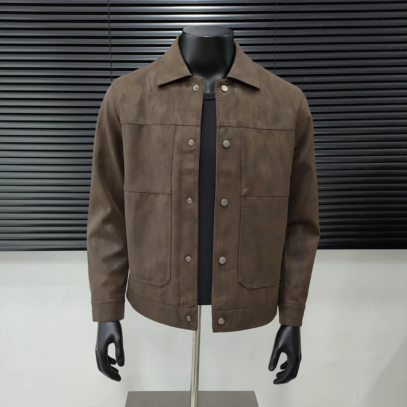 春秋季潮流pu皮夹克男翻领痞帅软糯时尚轻熟百搭机车工装皮衣外套