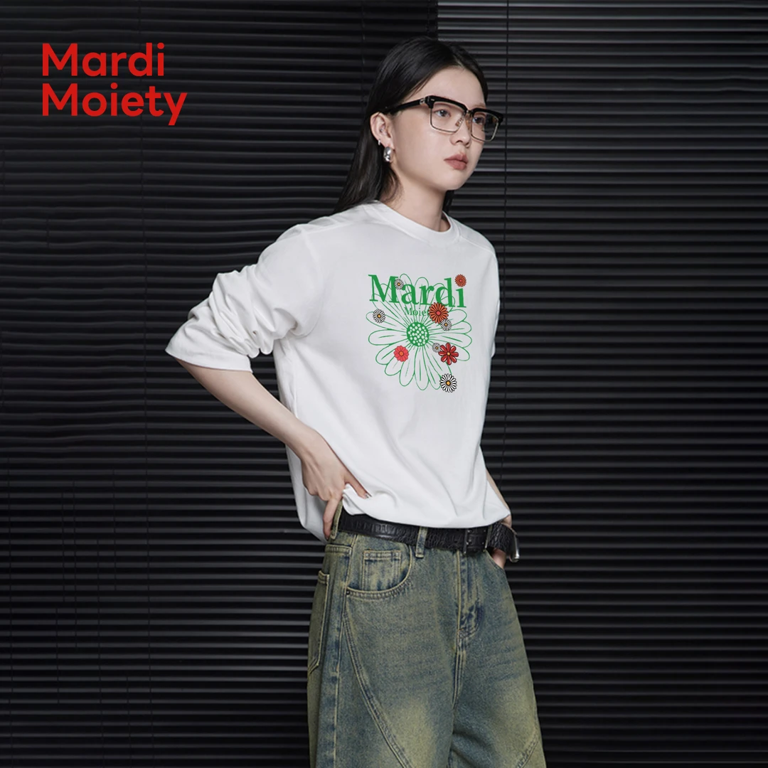 Mardi Moiety官方白色纯棉长袖T恤女秋季宽松设计感小众显瘦上衣