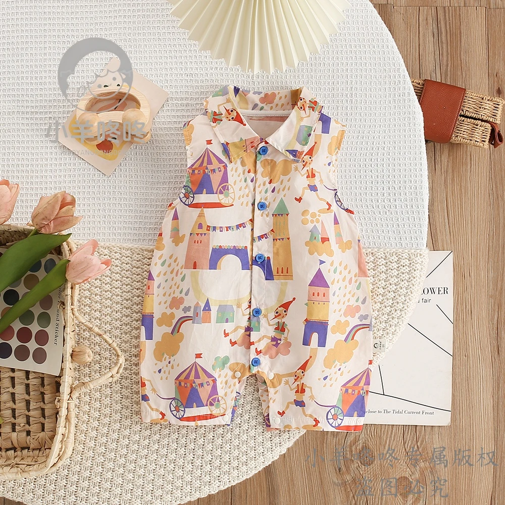 【夏季】新款童话世界婴幼男女宝印花翻领连体衣洋气韩版外出服