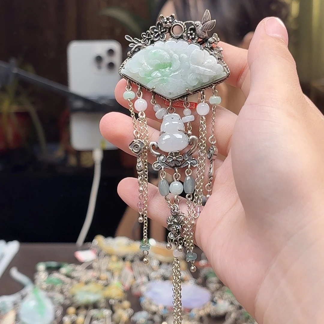 翡翠银S925镶嵌吊坠(不含链)翡翠吊坠