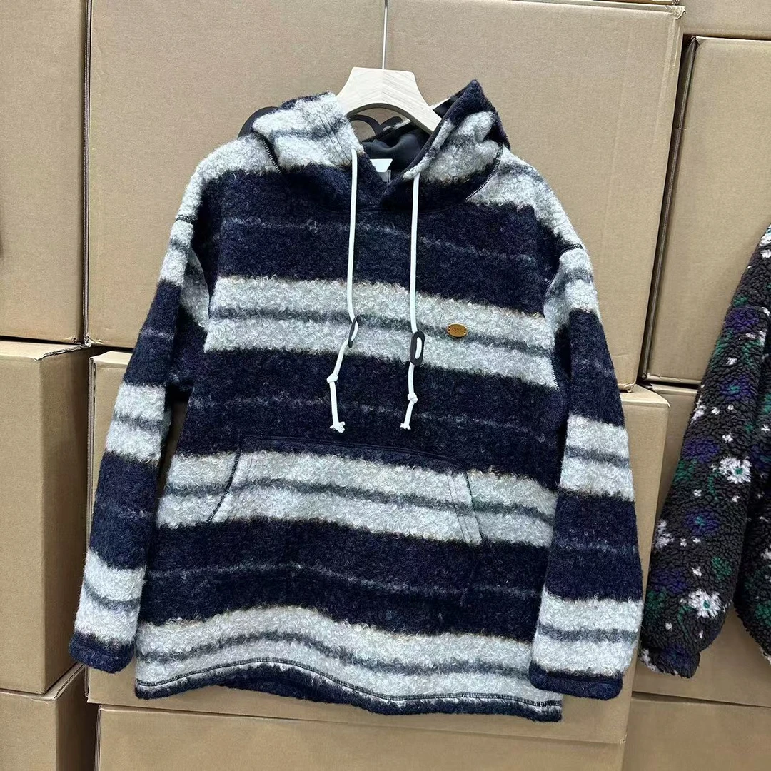 【柏林的冬】金喜家韩国单-冬季韩系限定时尚百搭宽松条纹连帽卫衣