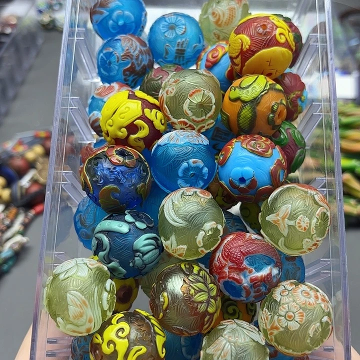 琉璃颈饰琉璃琉璃单颗镂空雕刻