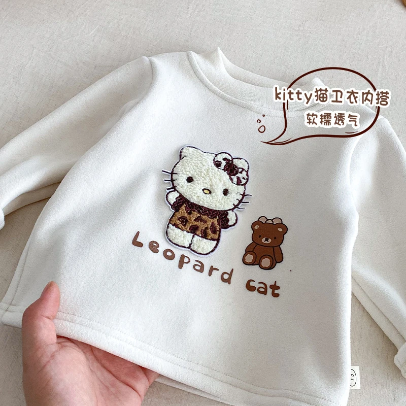 女宝宝内搭2025新款冬季保暖奥粒绒宝宝超萌猫咪打底