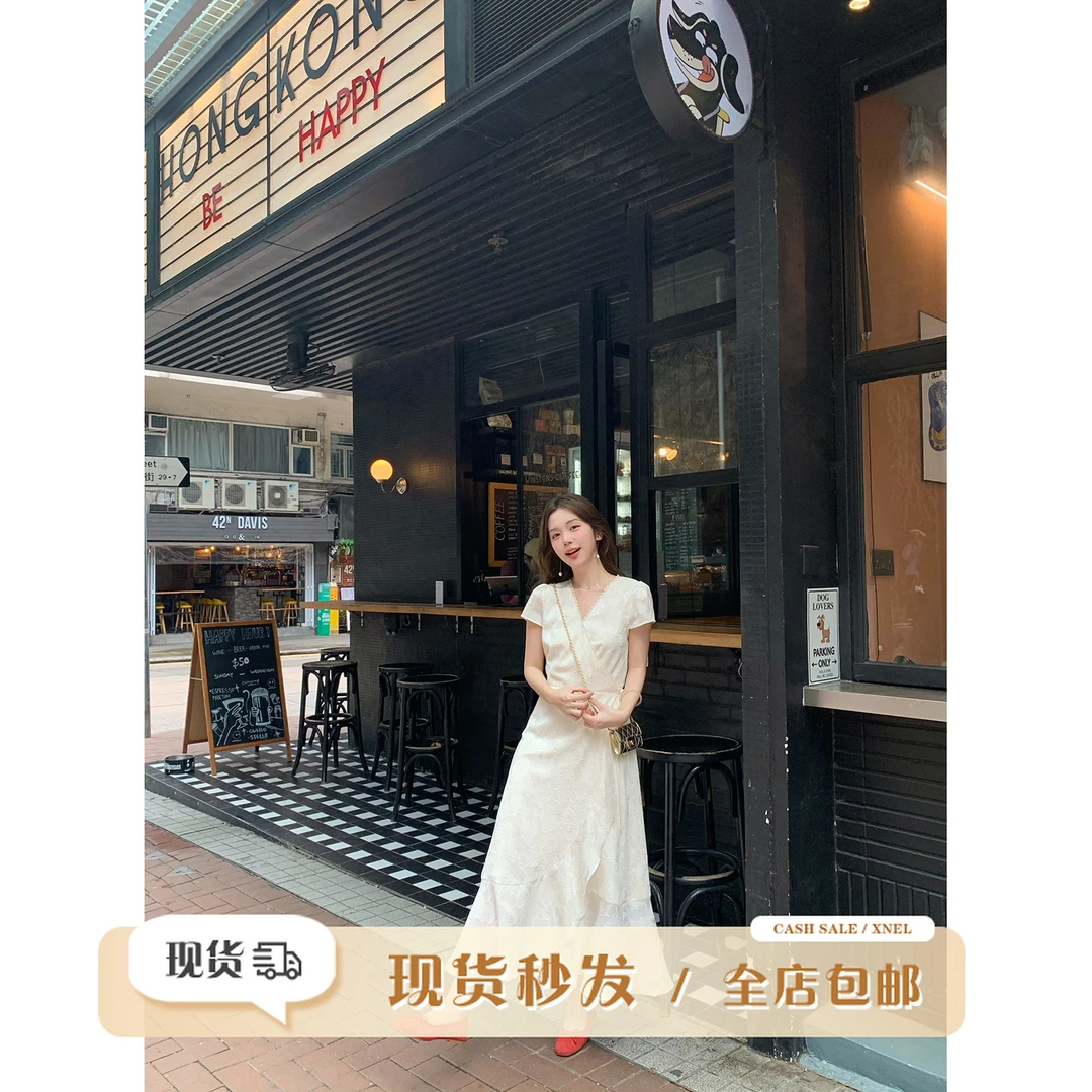 陳文文xenl【月汐涟漪】夏季新款温柔风荷叶边收腰短袖连衣裙0117