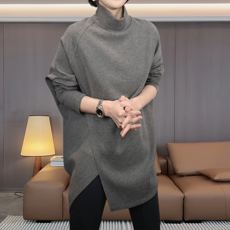 韩版慵懒风不规则高领毛针织衫女秋冬新款宽松慵懒显瘦百搭上衣