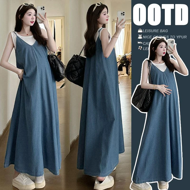 孕妇连衣裙夏季2025新款牛仔连衣裙孕妈穿搭时尚洋气时髦潮