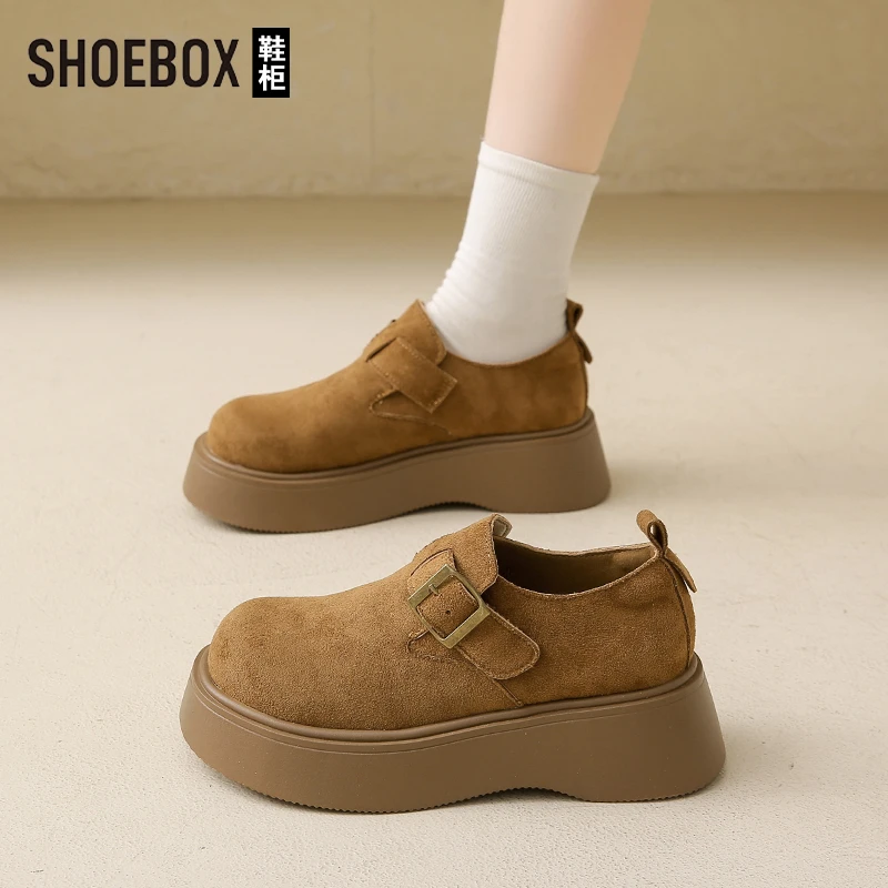 SHOEBOX鞋柜复古一脚蹬勃肯鞋女款2025新款春季厚底增高乐福鞋