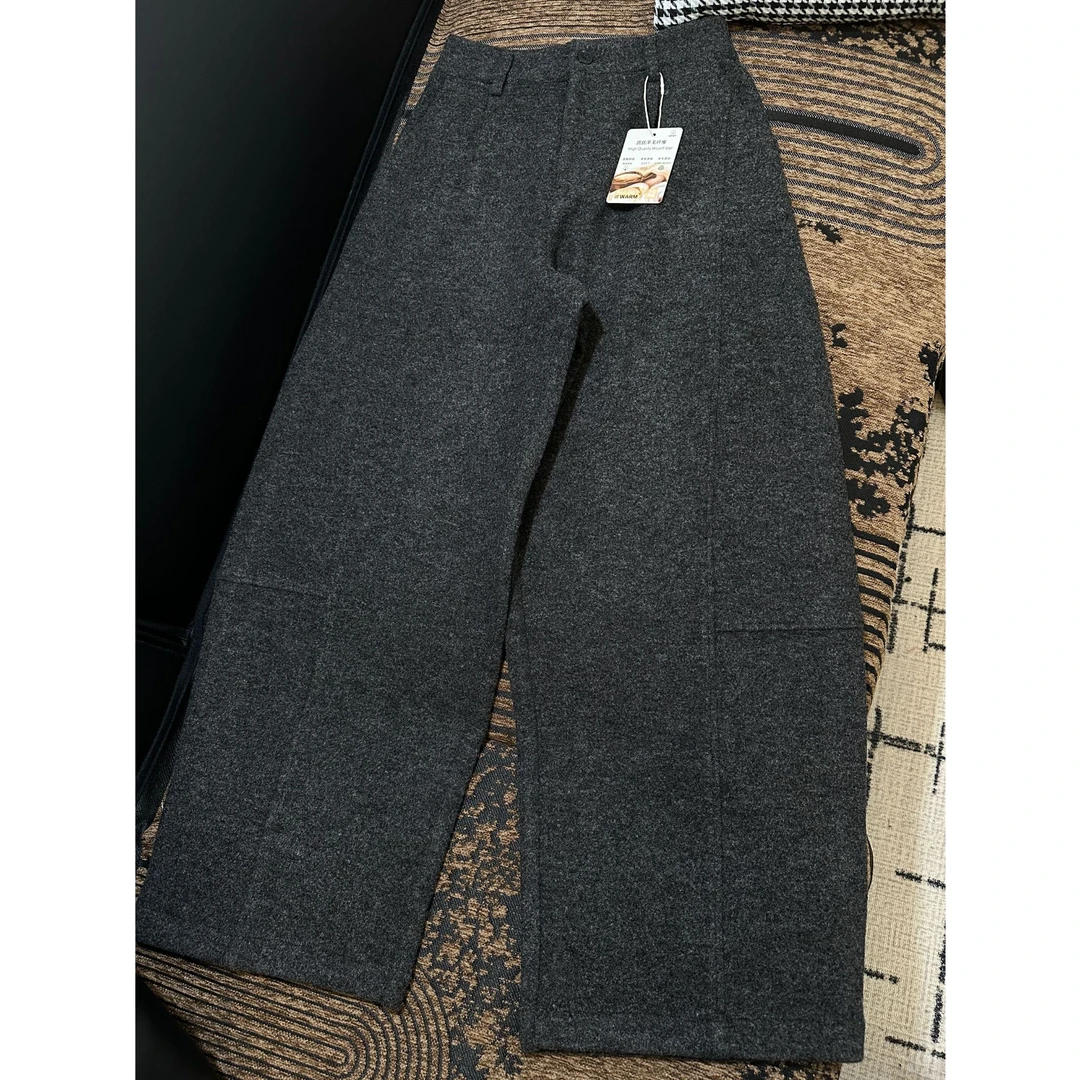 针织绵羊毛混纺廓形垂感茧型裤