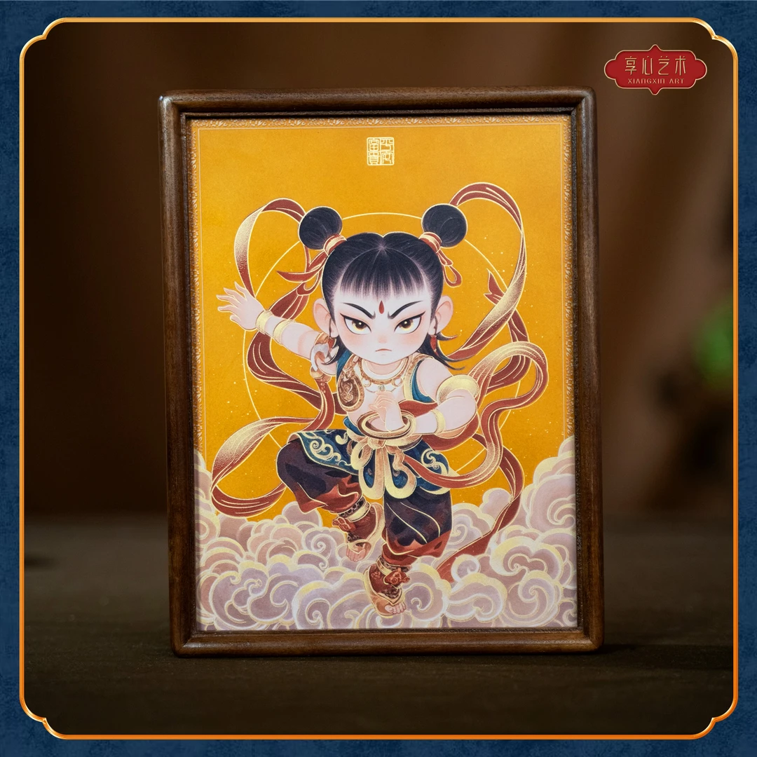 享心《哪吒三太子》铜彩画铜摆件精品桌面摆台装饰画摆件画铜版画