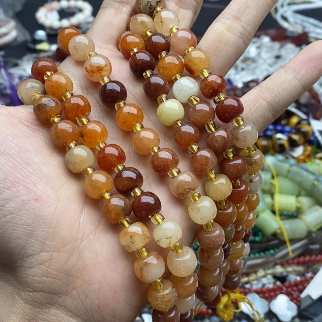 玛瑙/玉髓未镶嵌珠宝半成品一条天然8×10金丝玉老型珠