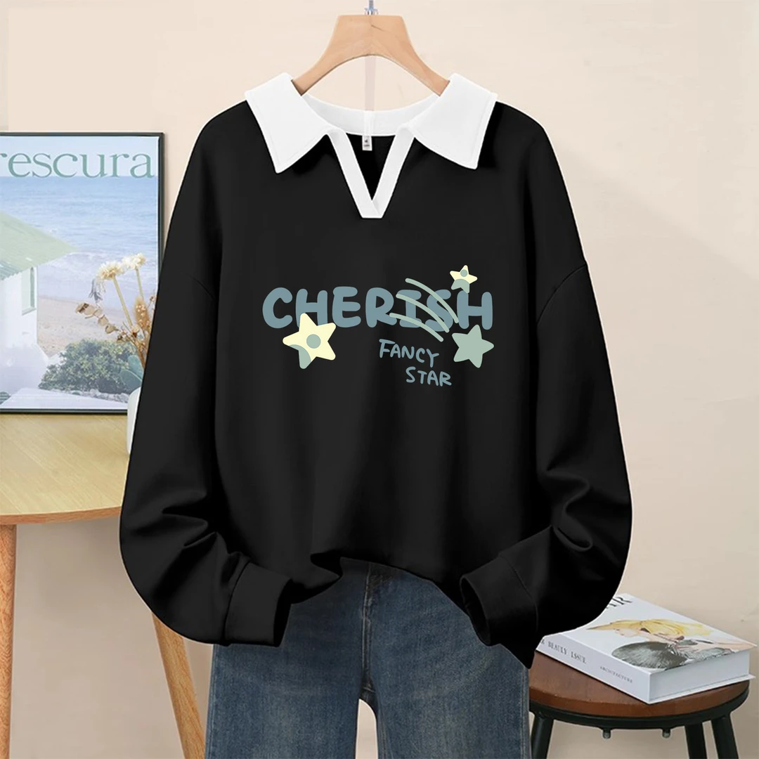 美式复古翻领polo卫衣女秋季加绒加厚2025新款大码设计感小众上衣