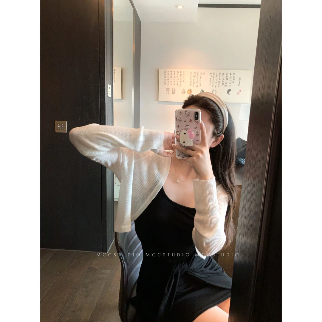 MCcStudio极简白开衫 万能搭！纯色简约竹节麻防晒开衫#869