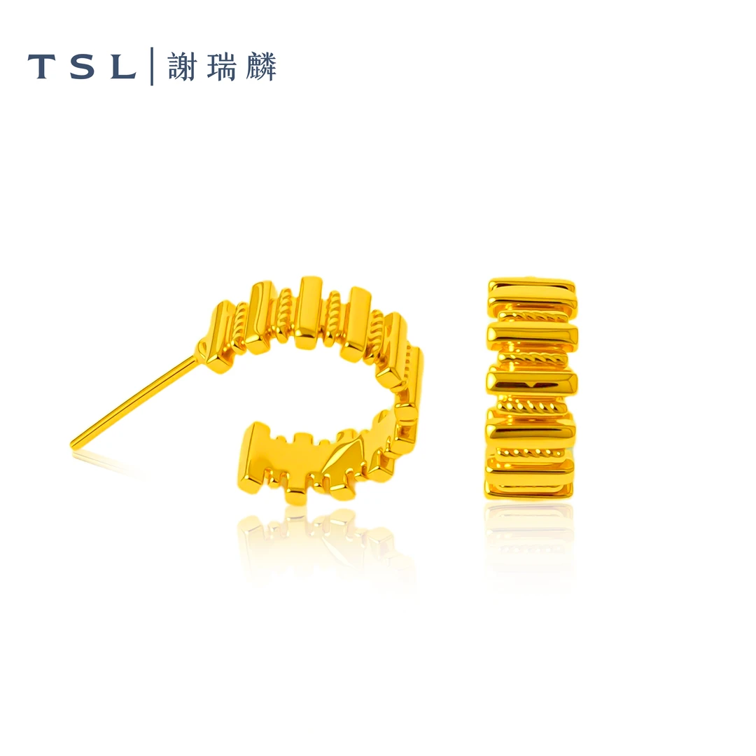 TSL/谢瑞麟5D足金不规则耳饰女生穿搭好物新款律动耳饰