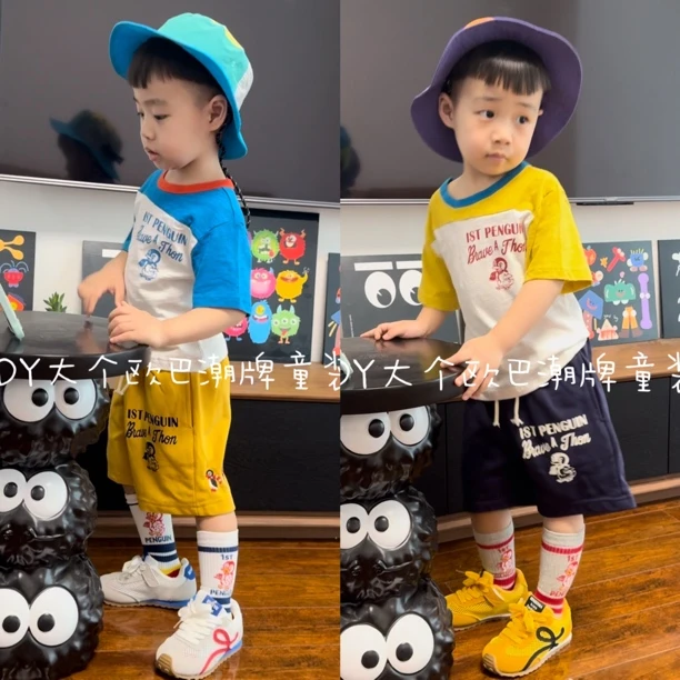 【现货在仓】DD企鹅拼色刺绣儿童短袖+运动短裤