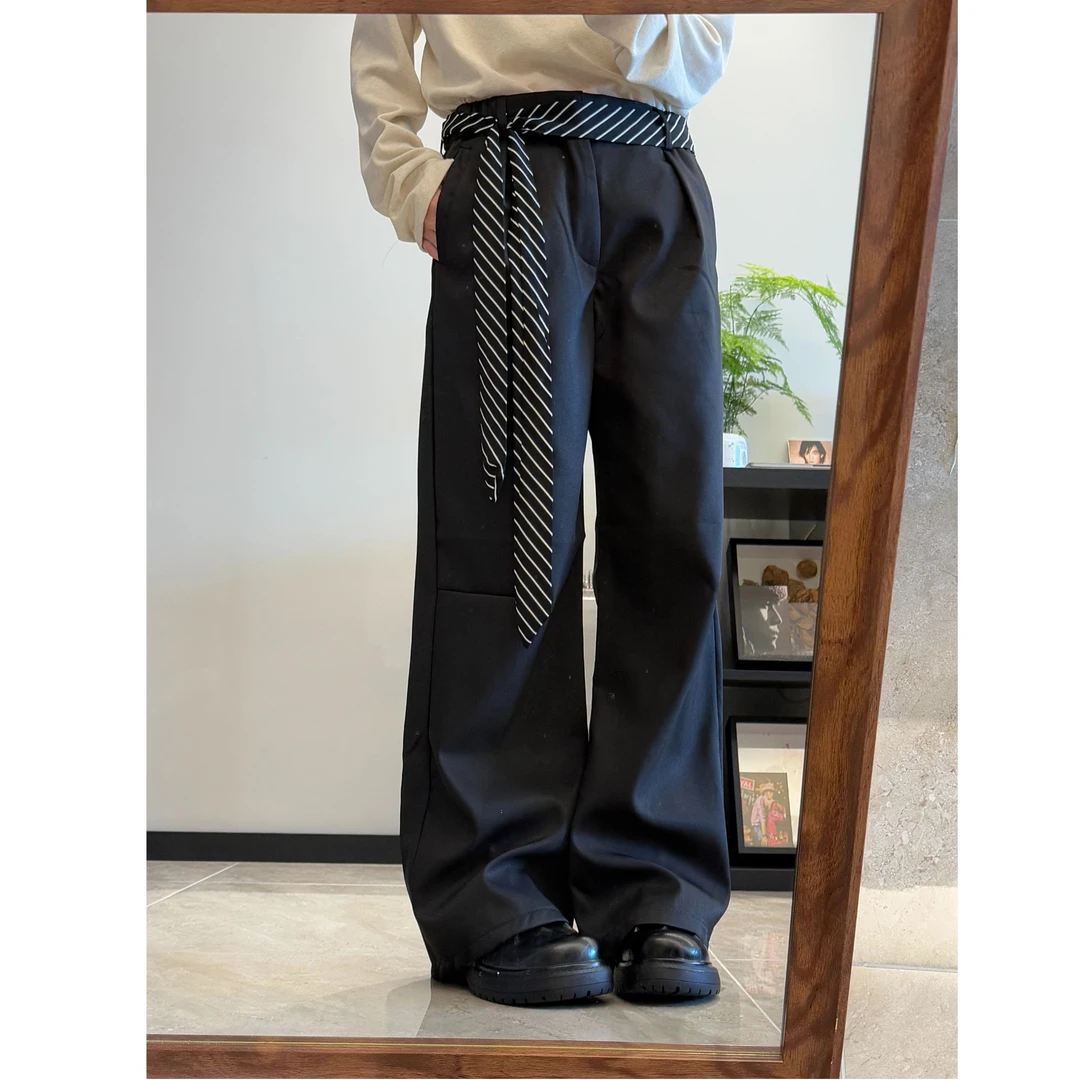 立体剪裁日系复古多褶皱阔腿西裤男秋季宽松百搭垂感直筒长裤