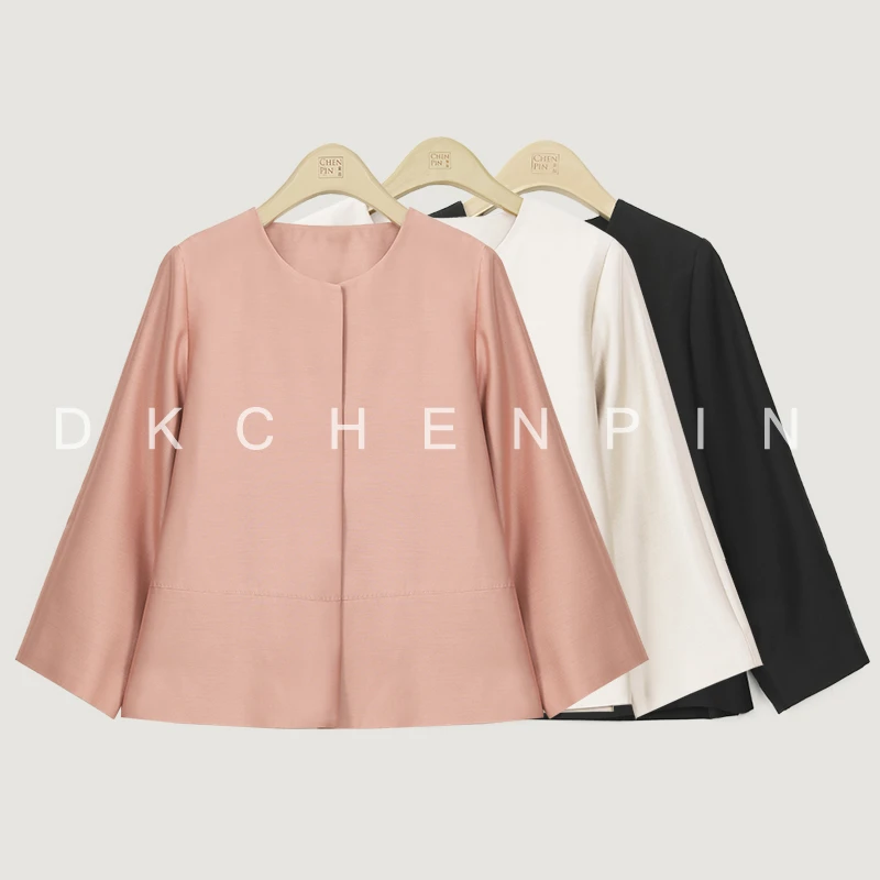 呈品女士休闲气质时尚百搭丝毛轻奢光泽感圆领长袖短款外套T86032