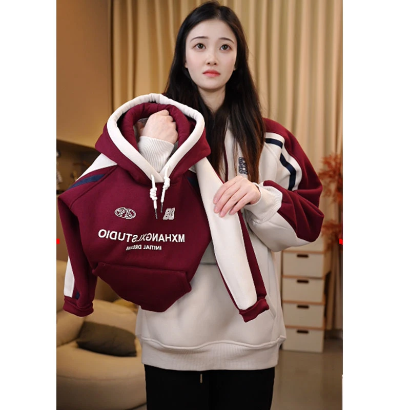 【加厚羊羔毛】连帽拼接款冬季保暖儿童运动洋气时尚冬季连帽卫衣