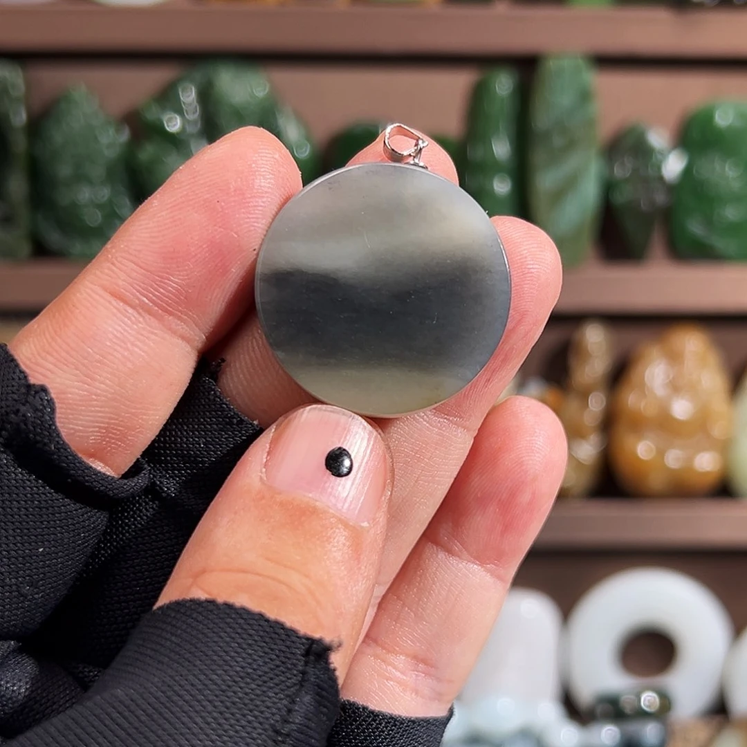 和田玉颈饰银S925镶嵌新疆意境青花牌