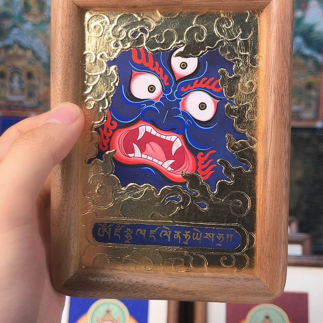 吊坠【热贡】神笔画院冷贴金黑c脸桌摆