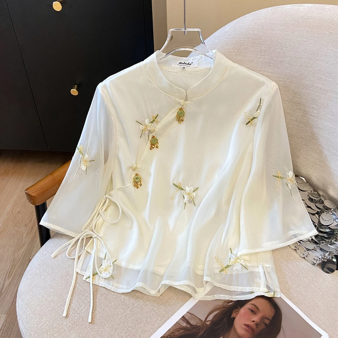 唐装马甲新款夏季国风新中式刺绣上衣气质立领盘扣辣妹风衬衫其他