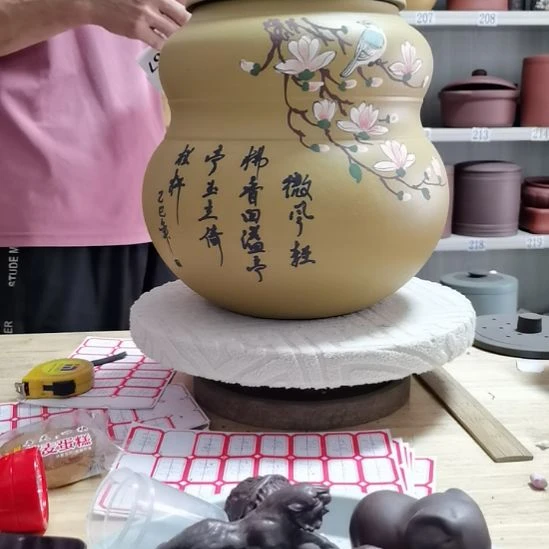 紫砂茶叶罐正品大葫芦黄金段泥花鸟款不退不换处理066
