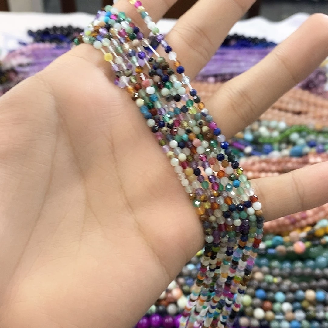 玛瑙/玉髓未镶嵌珠宝半成品一条天然2.5mm切面彩宝圆珠A8