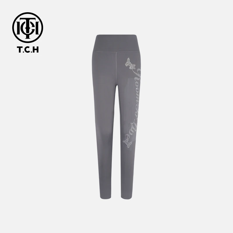 TCH轻奢烫钻工艺时尚百搭字母设计打底裤女T75C23E1002tch紧身