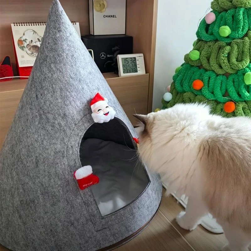 毛毡猫窝可爱锥形三角半封闭式猫窝可折叠猫别墅新款DIY宠物猫窝