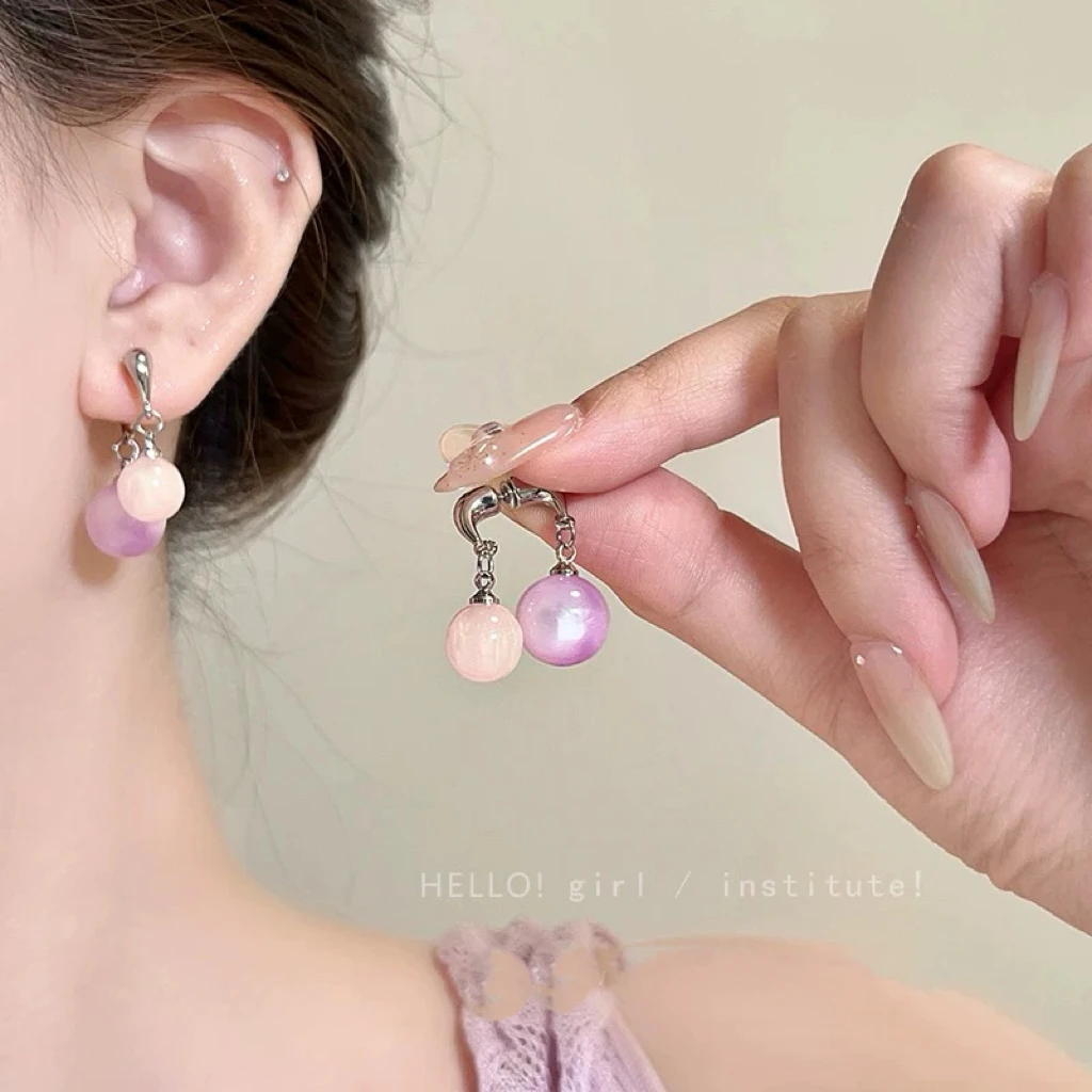 铜合金耳饰 1032 少女感冰透紫粉泡泡设计感夏天耳钉独特耳饰品