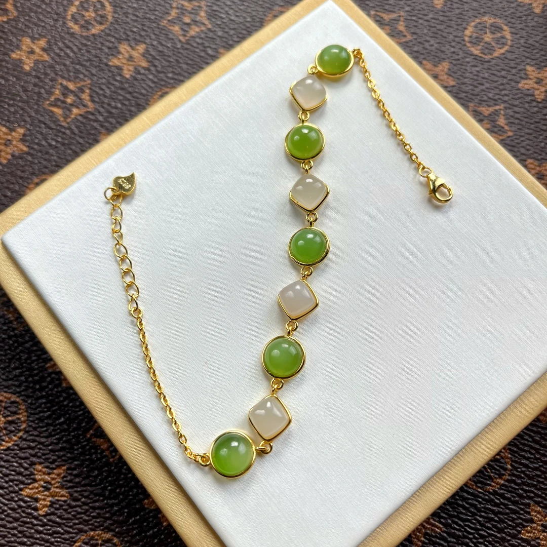 【春色】和田玉s925银手链 清新 百搭-多样性发一