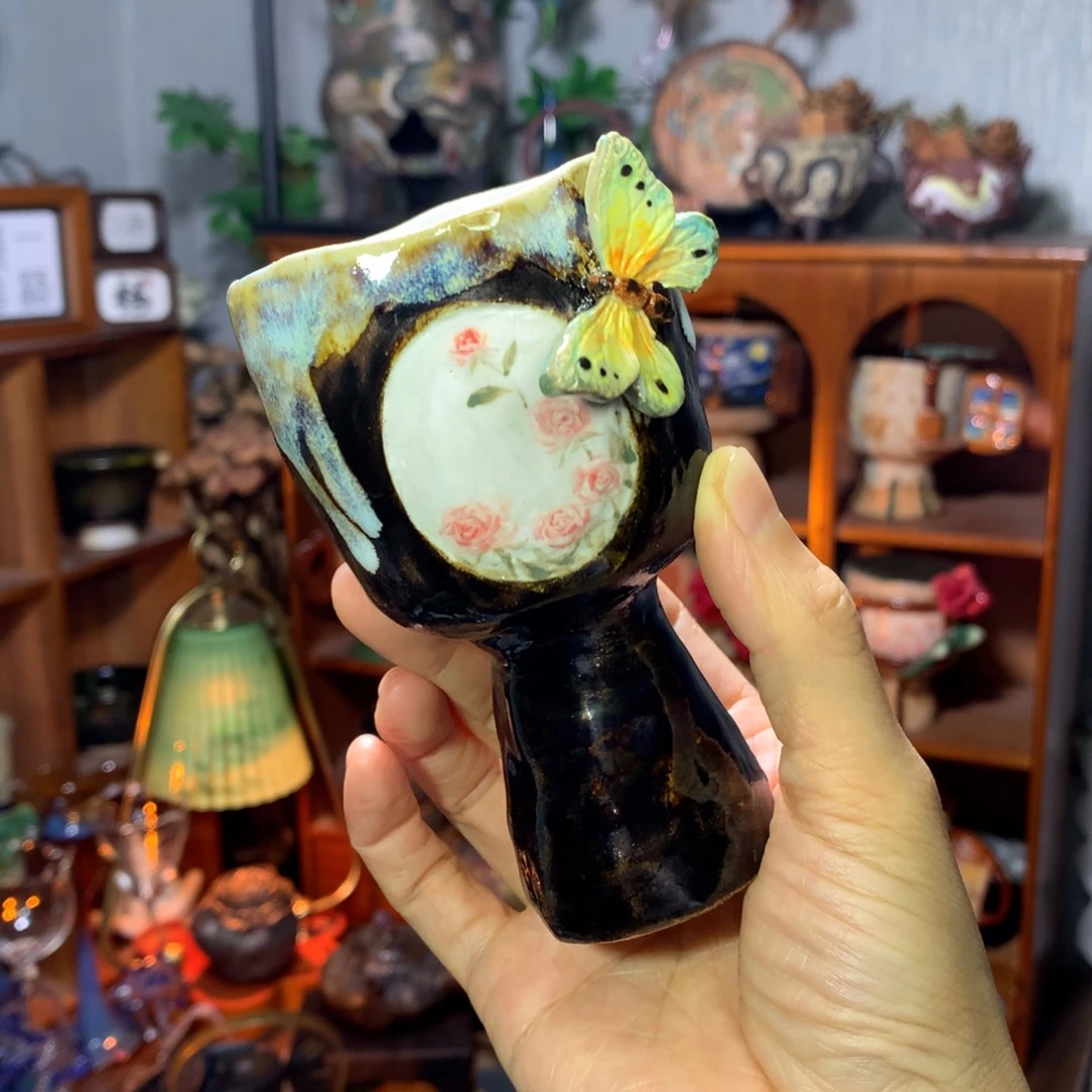 陶·油画玫瑰小高脚杯100ml