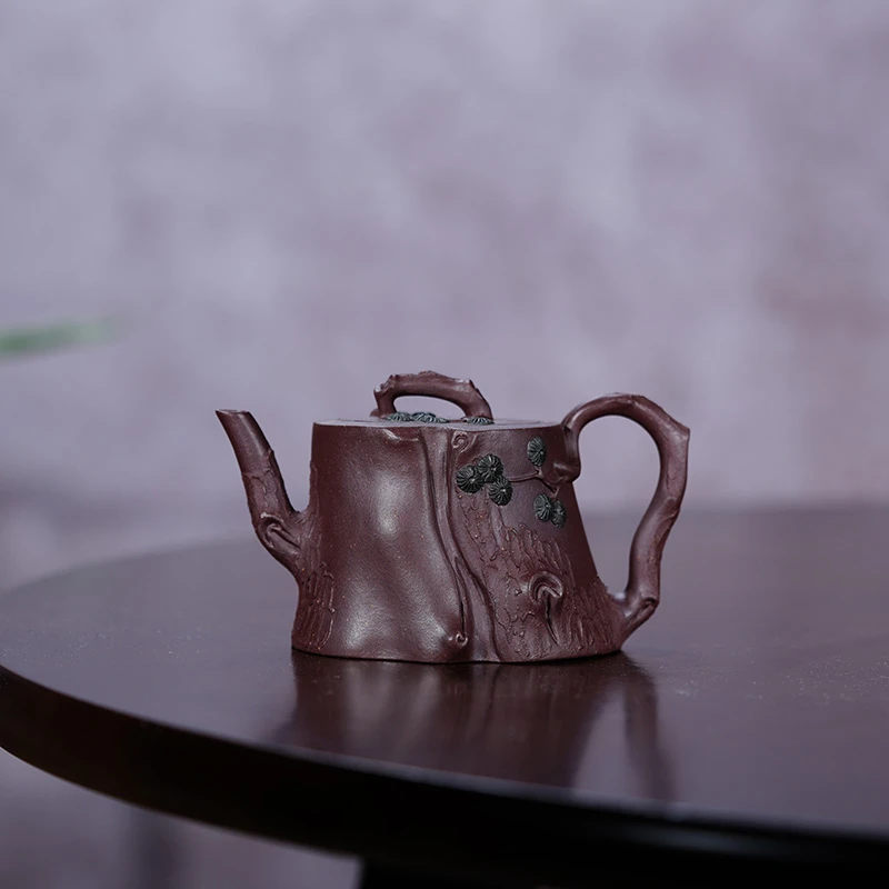 原矿全手工紫茄泥松桩花器紫砂壶200cc