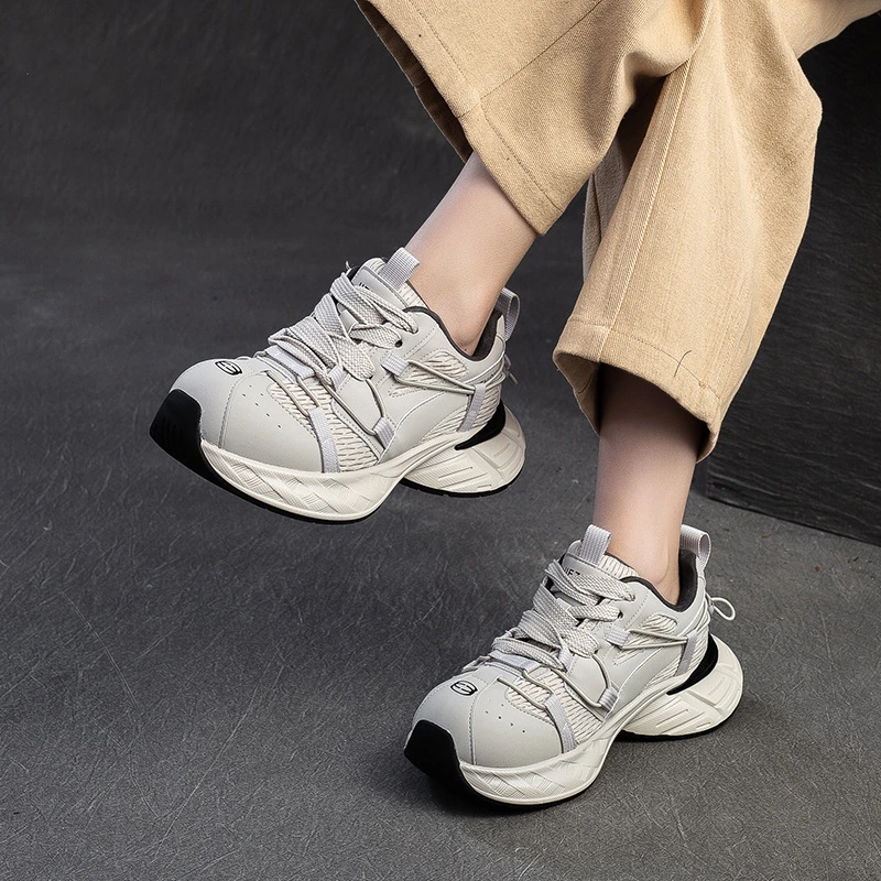 2025春季新款小众做旧手工擦色厚底老爹鞋小个子增高女鞋