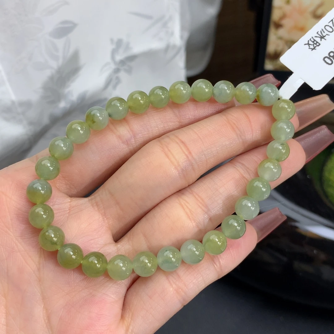 翡翠手链未镶嵌卡6.5冰胶茶黄手串