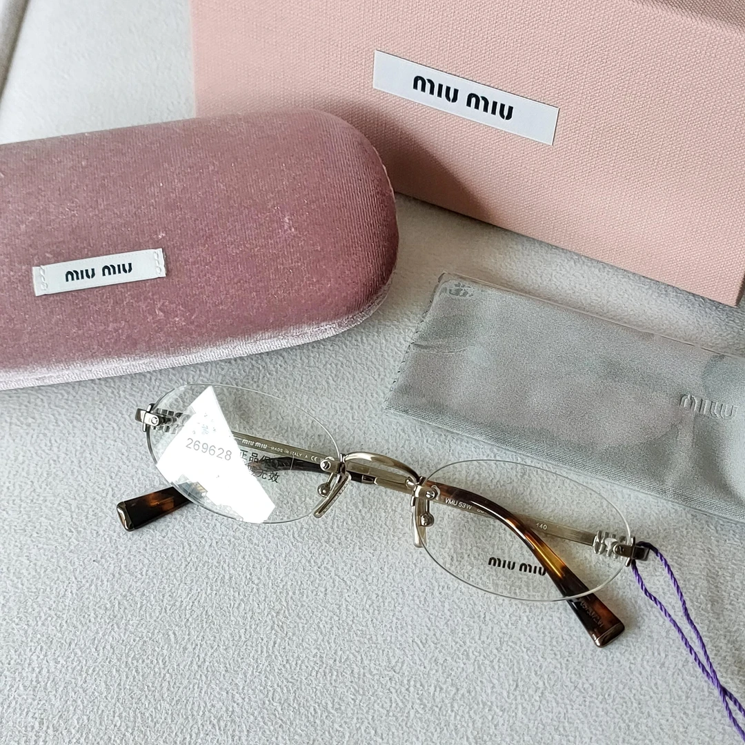 未使用 MIU MIU/缪缪 玳瑁色银边VMU53W/53书呆子平光镜 45197