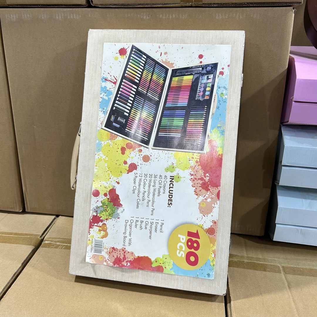 180木盒画笔（草莓外贸）套装水彩笔蜡笔绘画美术礼品彩色画笔套装